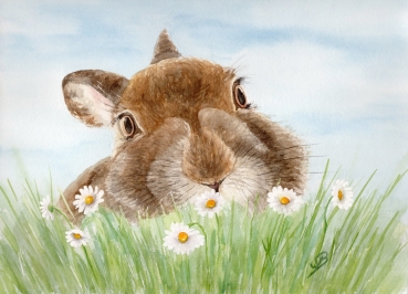 Postkarte DIN-A6 Aquarell Kunst Druck Kunstdruck Hase Kaninchen Ostern Frühling Osterhase
